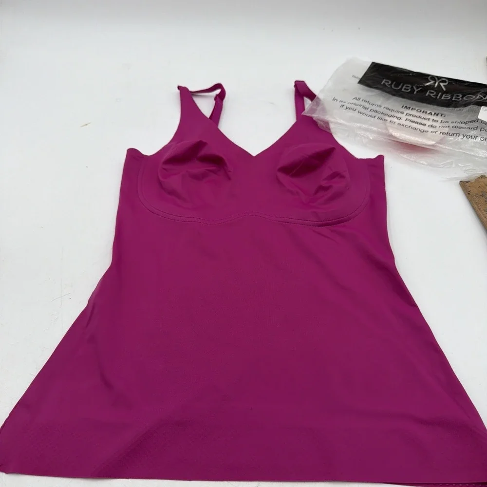 RUBY RIBBON SECOND SKIN V NECK CAMI Fuschia #1808 Size 32 NEW!